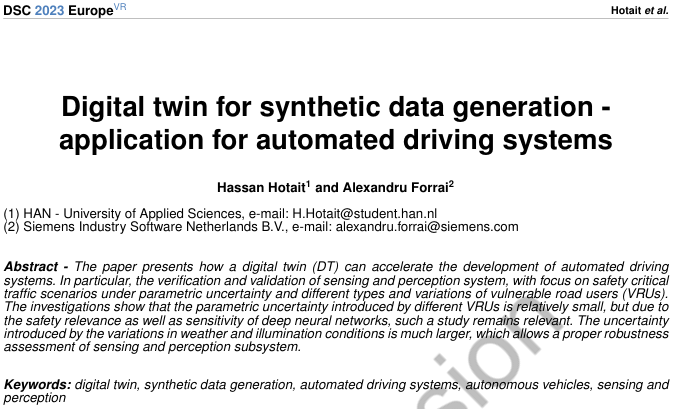 Driving Simulation Conference 2023 Publication